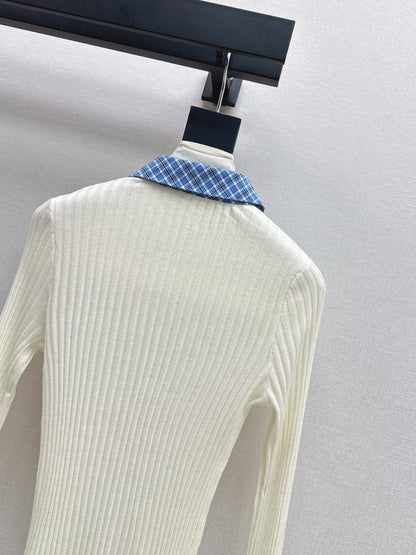 25fw new plaid fake two-piece knitted long sleeves