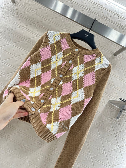 25fw new diamond jacquard knitted cardigan