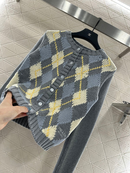 25fw new diamond jacquard knitted cardigan
