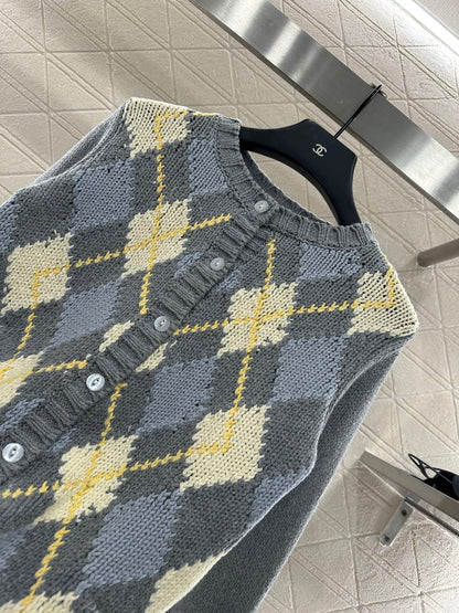 25fw new diamond jacquard knitted cardigan