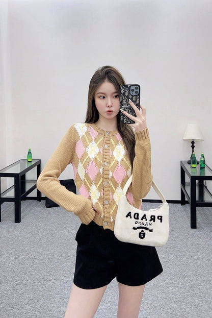 25fw new diamond jacquard knitted cardigan