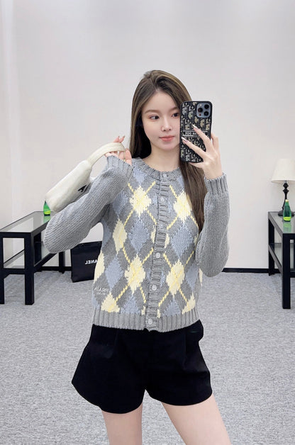 25fw new diamond jacquard knitted cardigan