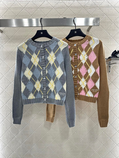 25fw new diamond jacquard knitted cardigan