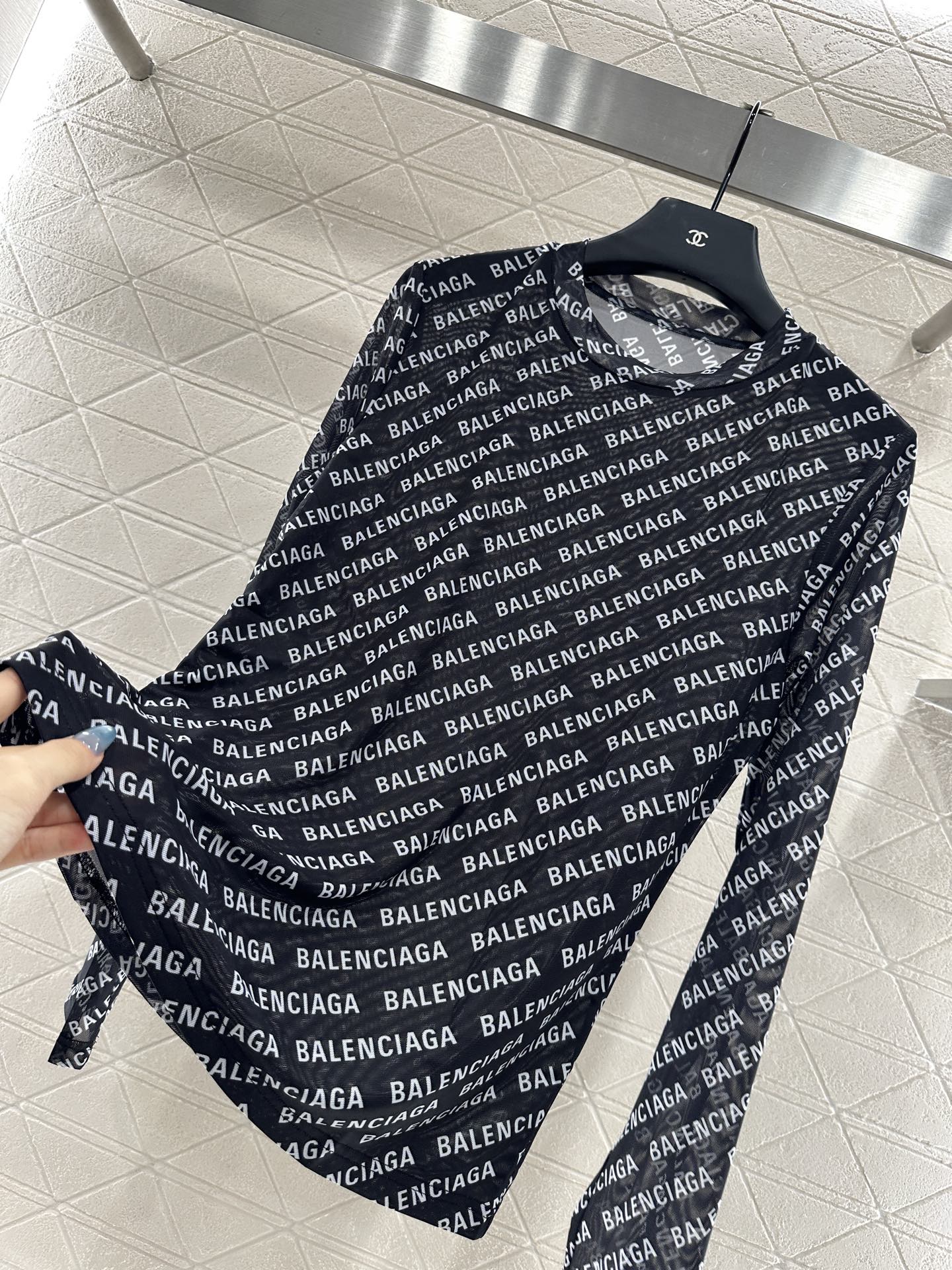 25fw new mesh round neck long sleeve