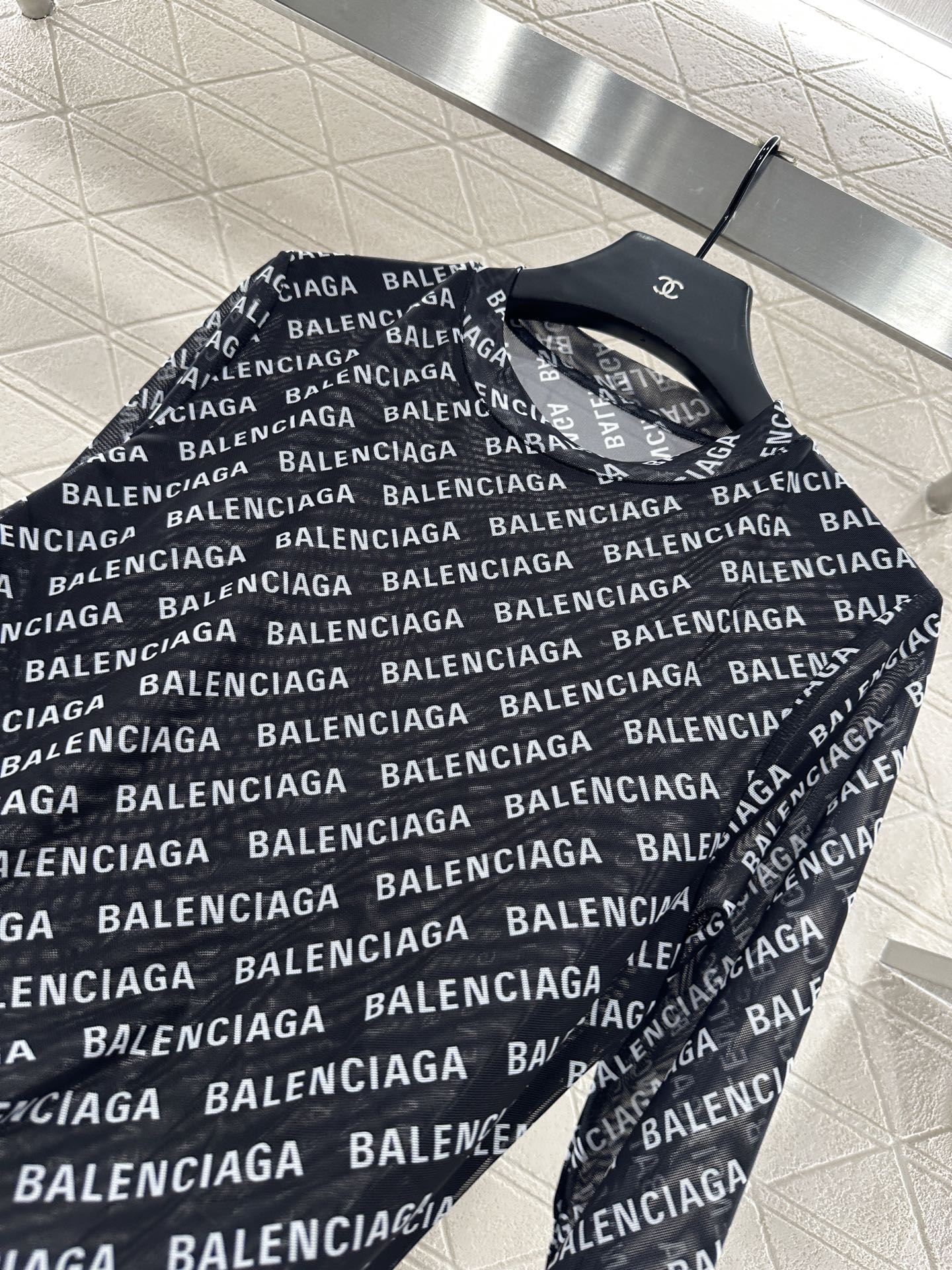 25fw new mesh round neck long sleeve