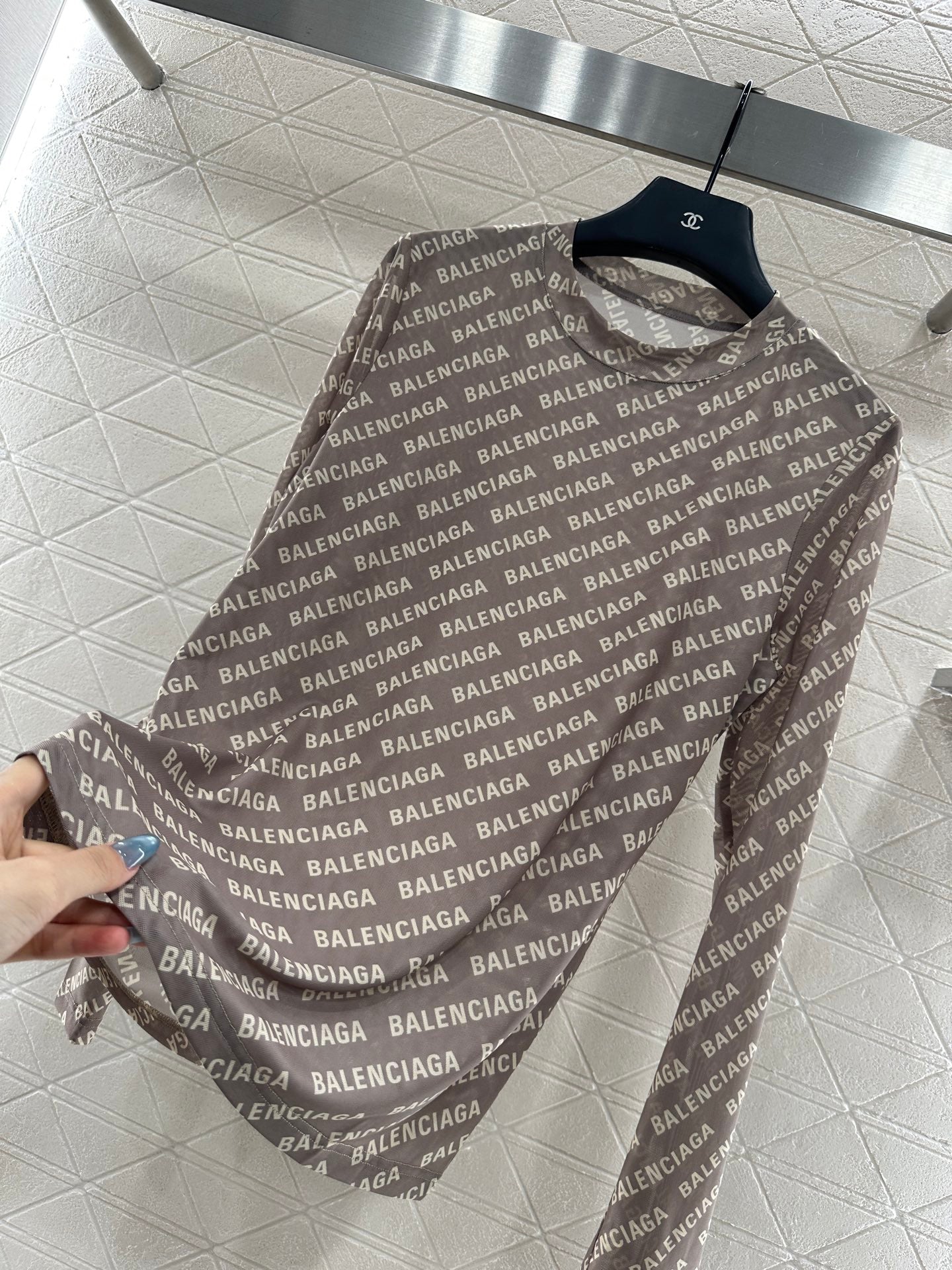 25fw new mesh round neck long sleeve