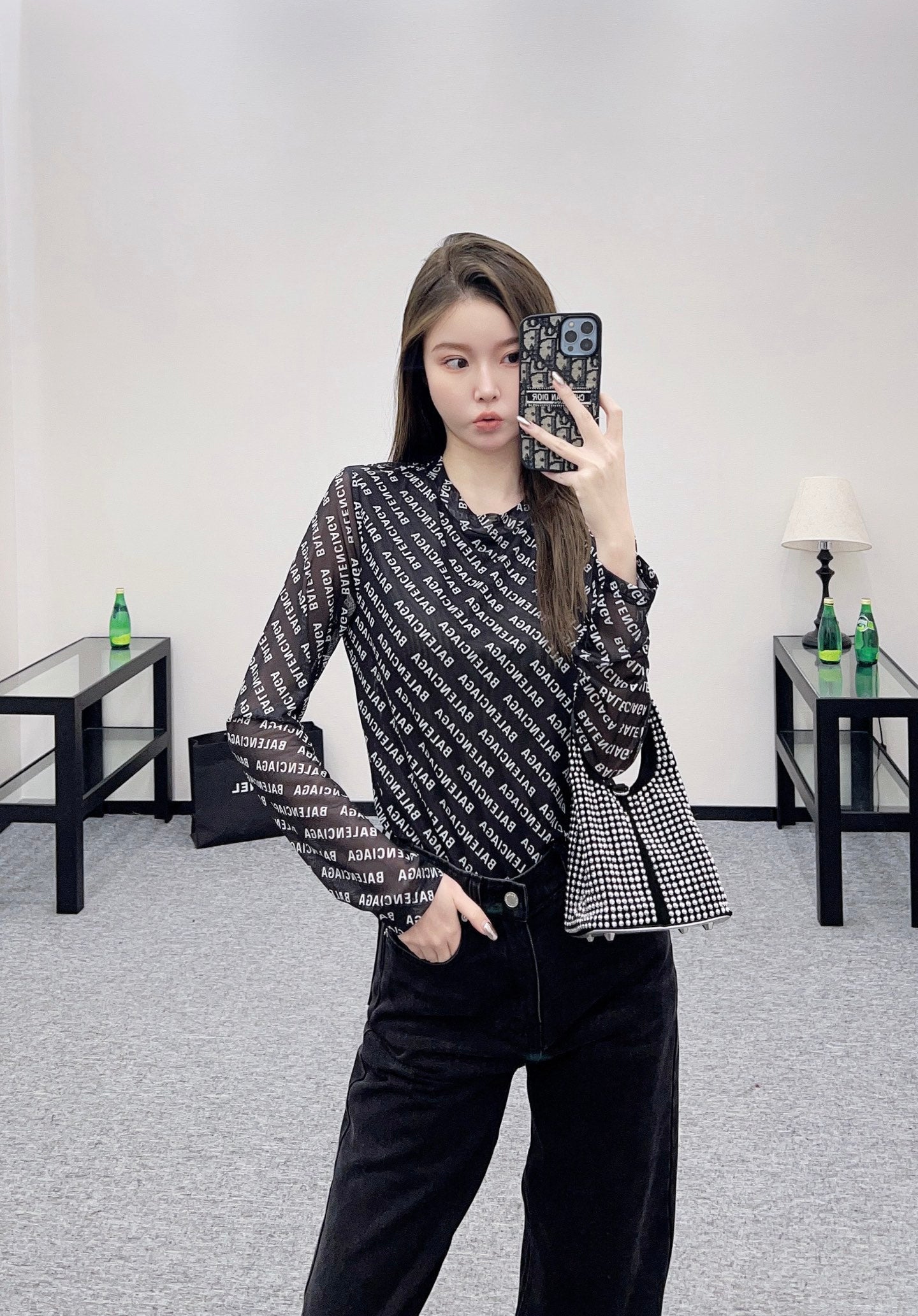 25fw new mesh round neck long sleeve