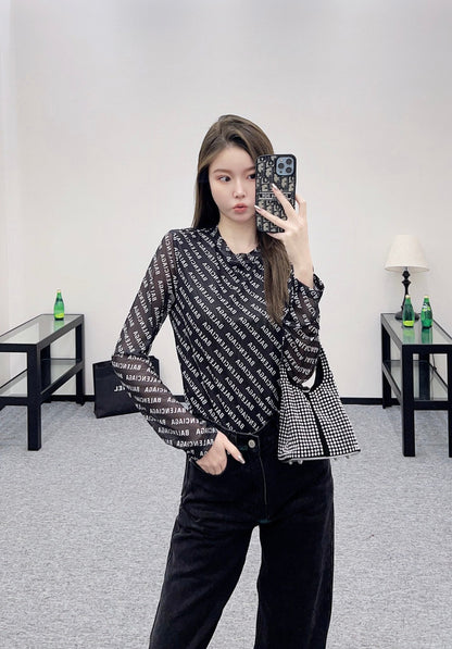 25fw new mesh round neck long sleeve