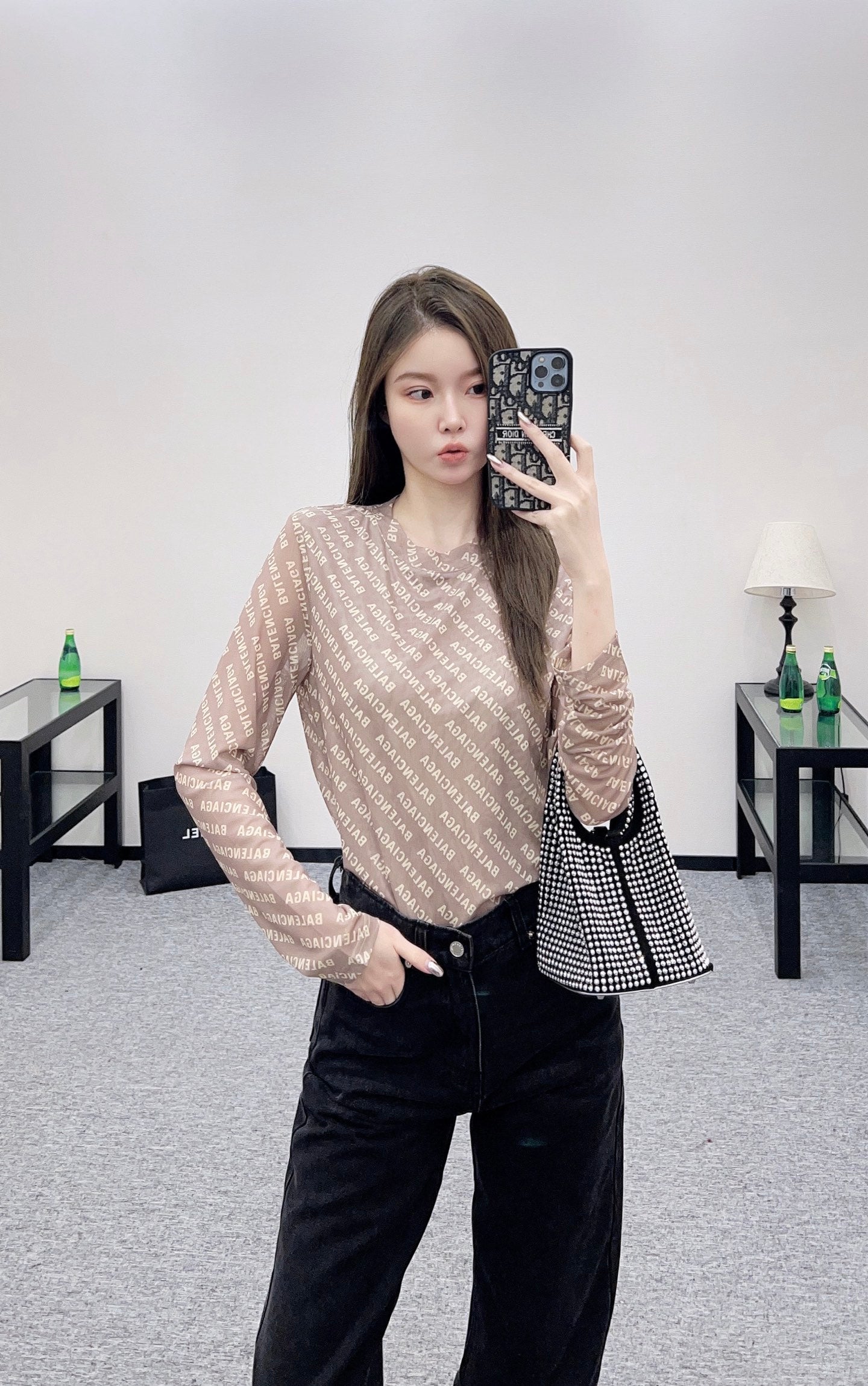 25fw new mesh round neck long sleeve