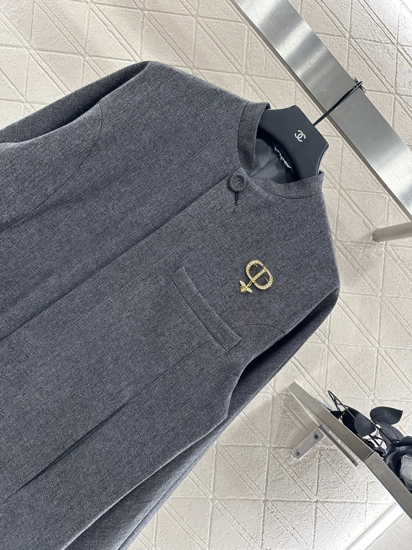 25fw new stand collar brooch coat