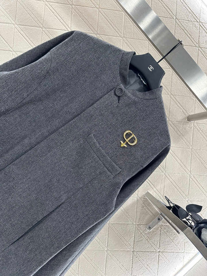 25fw new stand collar brooch coat