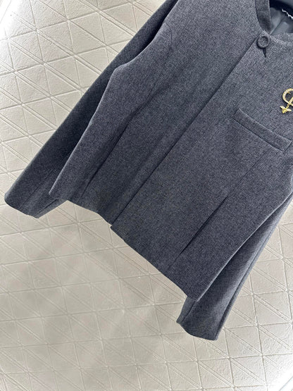 25fw new stand collar brooch coat