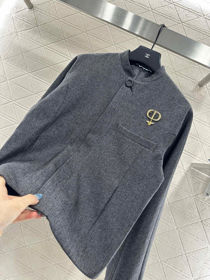 25fw new stand collar brooch coat