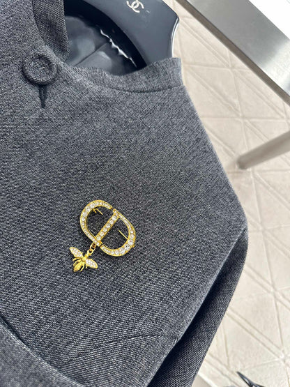 25fw new stand collar brooch coat