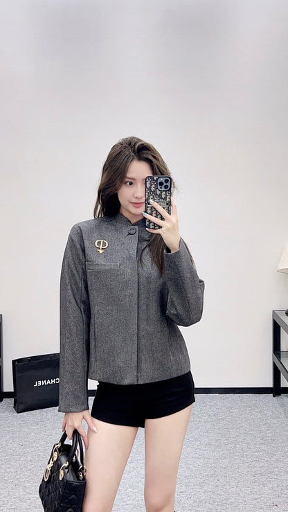 25fw new stand collar brooch coat