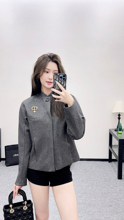 25fw new stand collar brooch coat