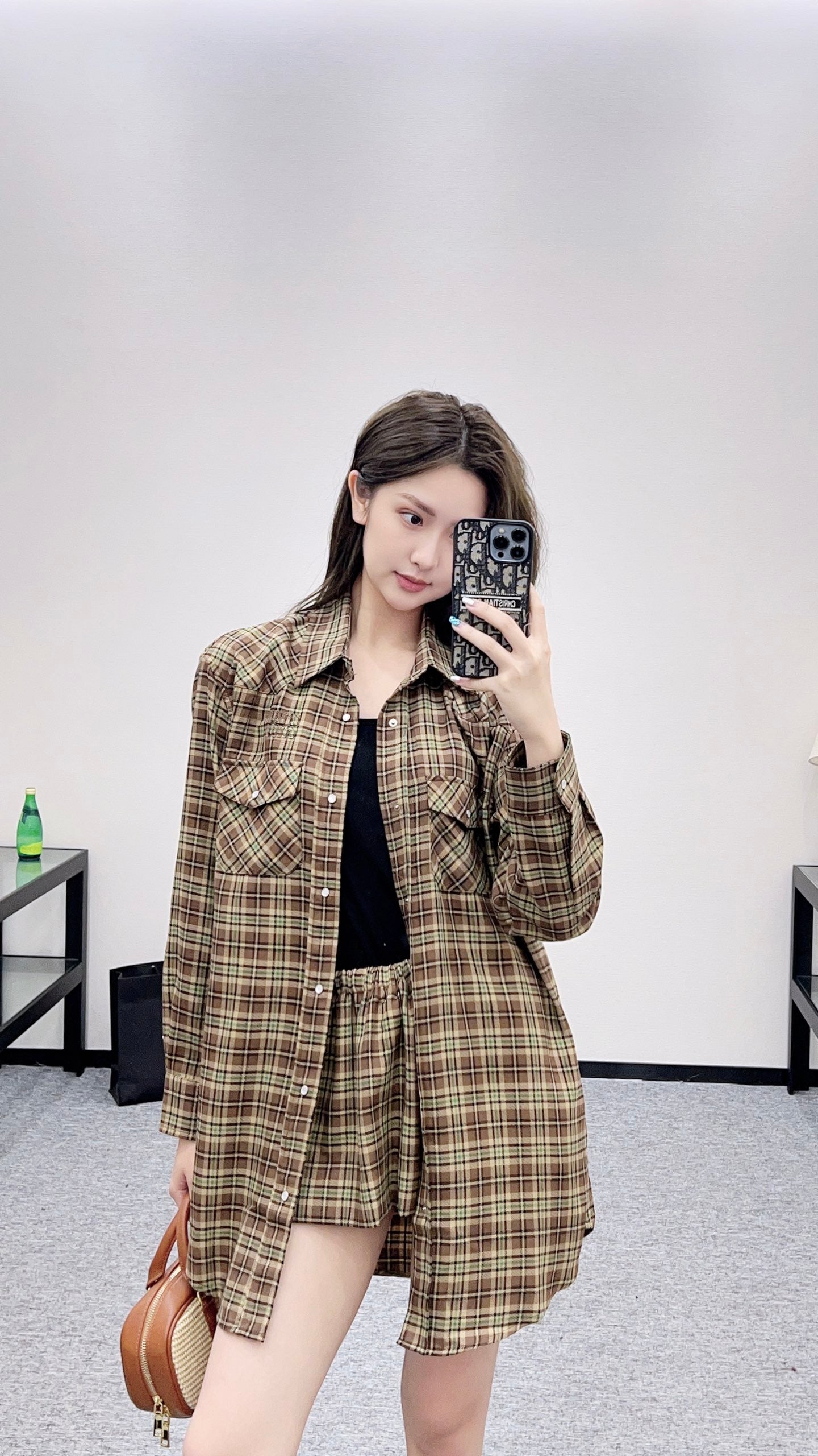 25fw new plaid shirt jacket with skirt suit