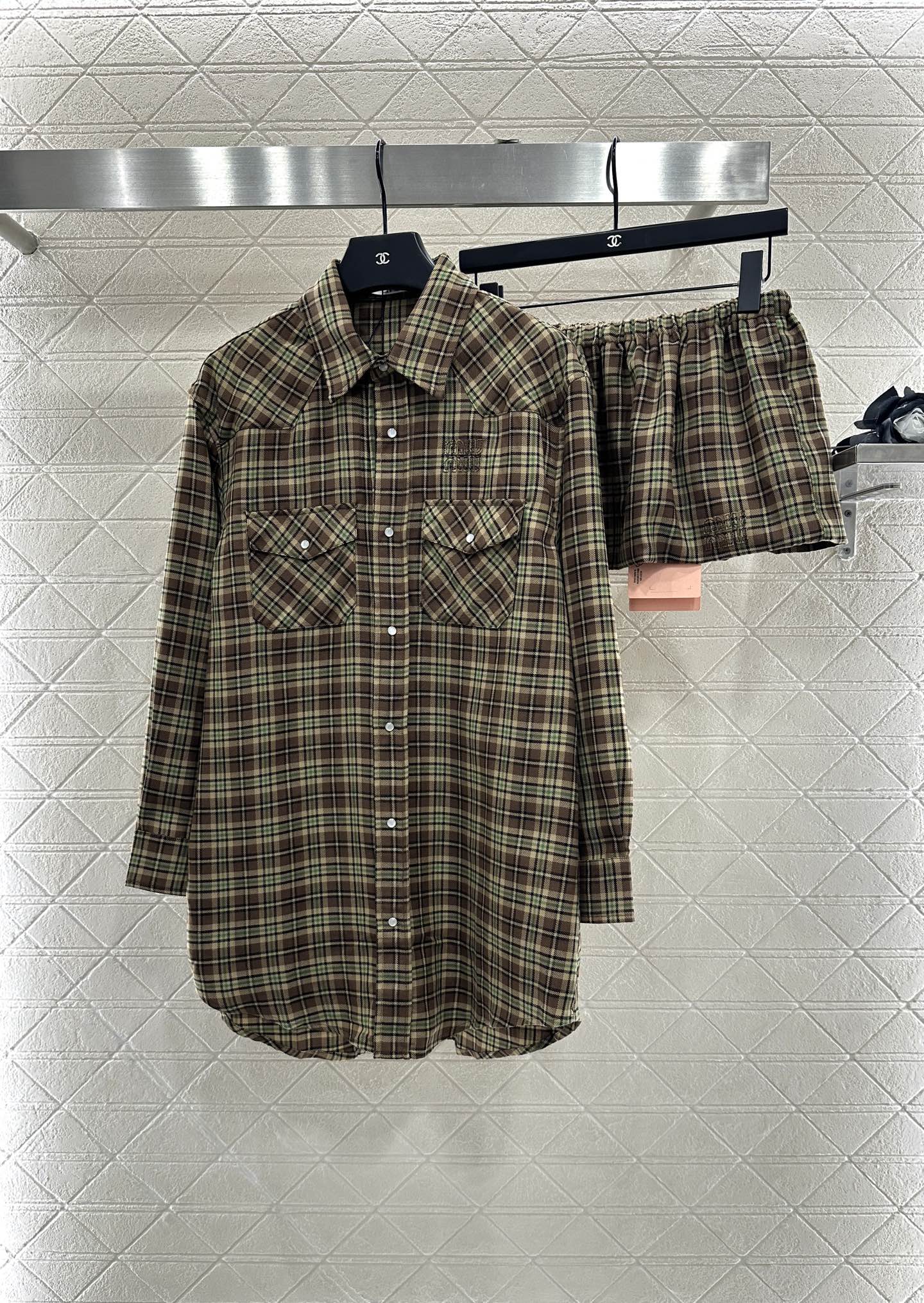 25fw new plaid shirt jacket with skirt suit