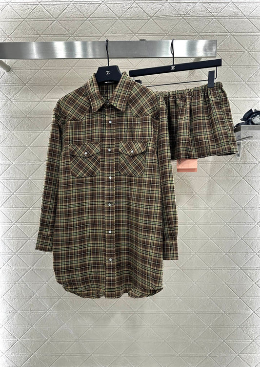 25fw new plaid shirt jacket with skirt suit