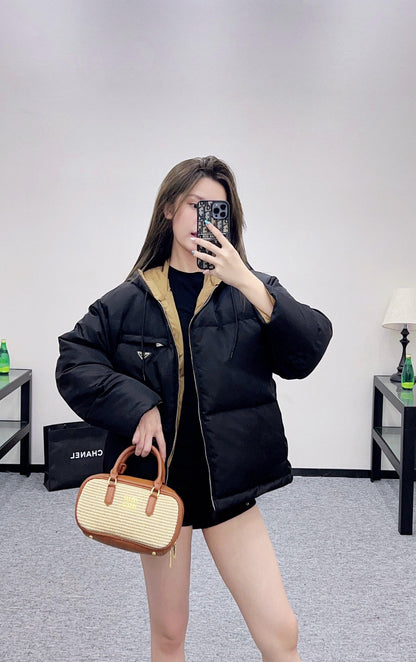 25fw new hooded contrast color down jacket