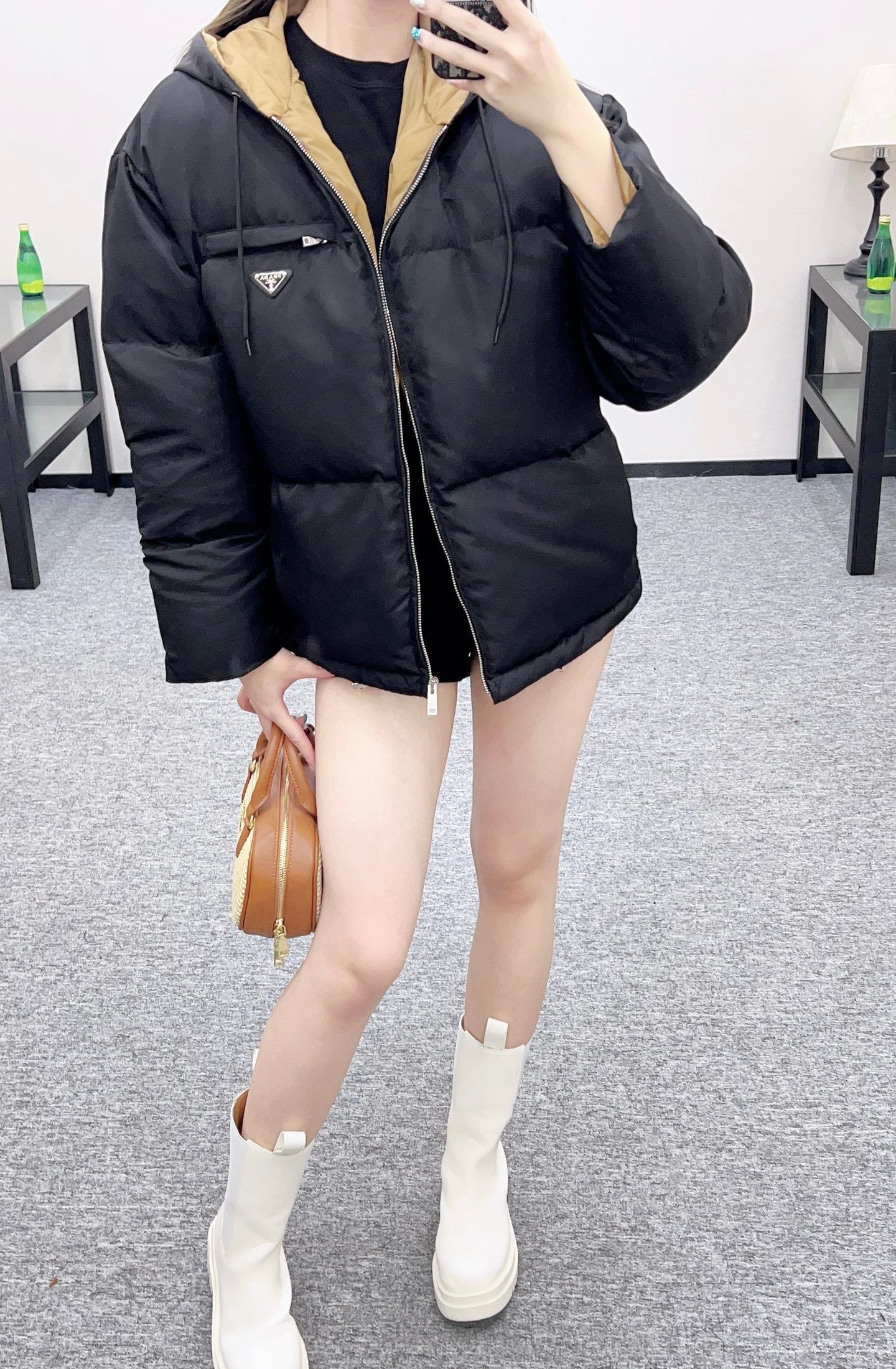 25fw new hooded contrast color down jacket