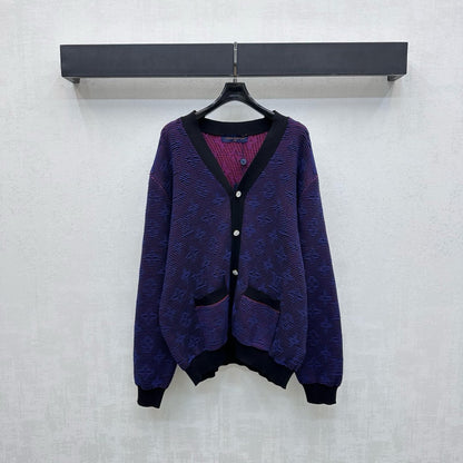 25fw new V-neck jacquard knitted cardigan