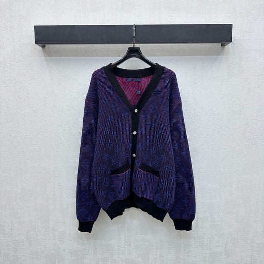 25fw new V-neck jacquard knitted cardigan