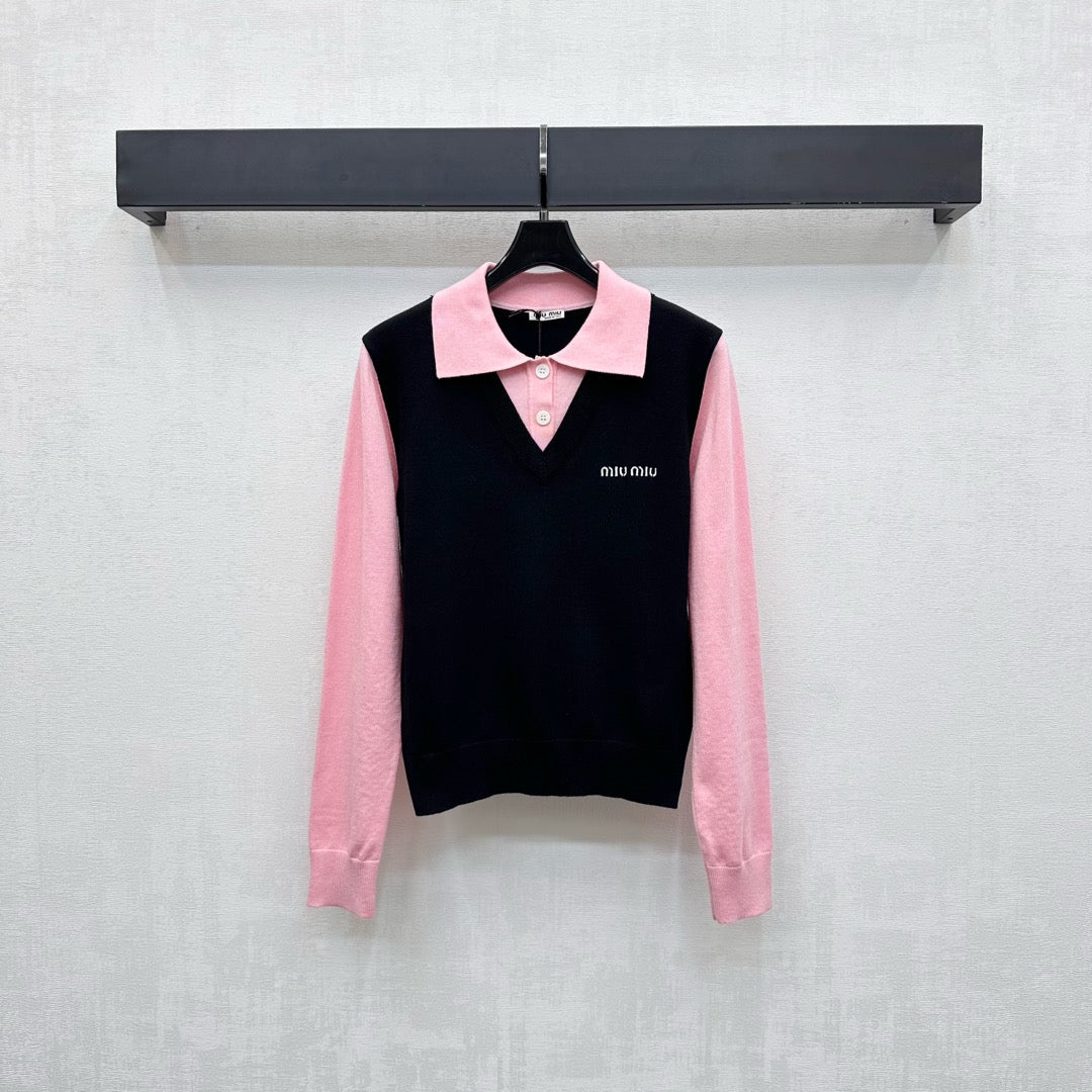 25fw new lapel stitching knitted long sleeves