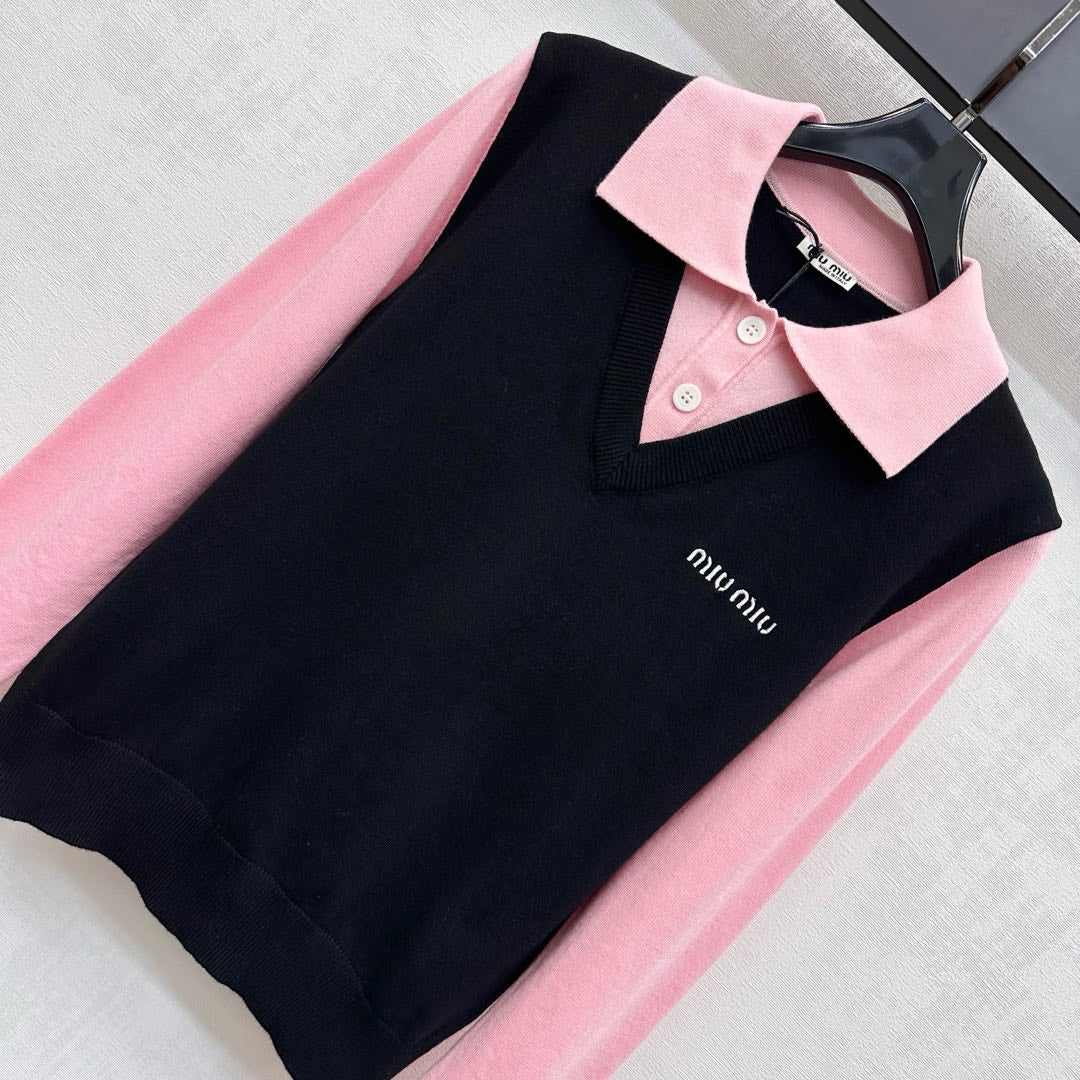 25fw new lapel stitching knitted long sleeves