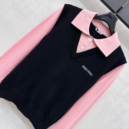 25fw new lapel stitching knitted long sleeves