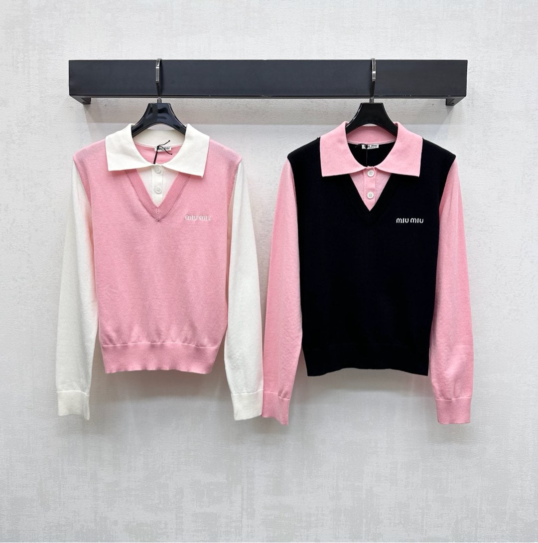 25fw new lapel stitching knitted long sleeves