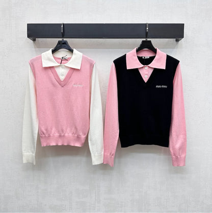 25fw new lapel stitching knitted long sleeves