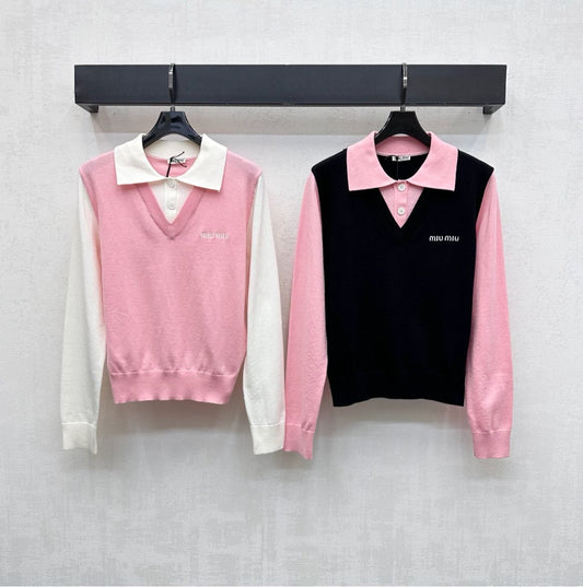 25fw new lapel stitching knitted long sleeves