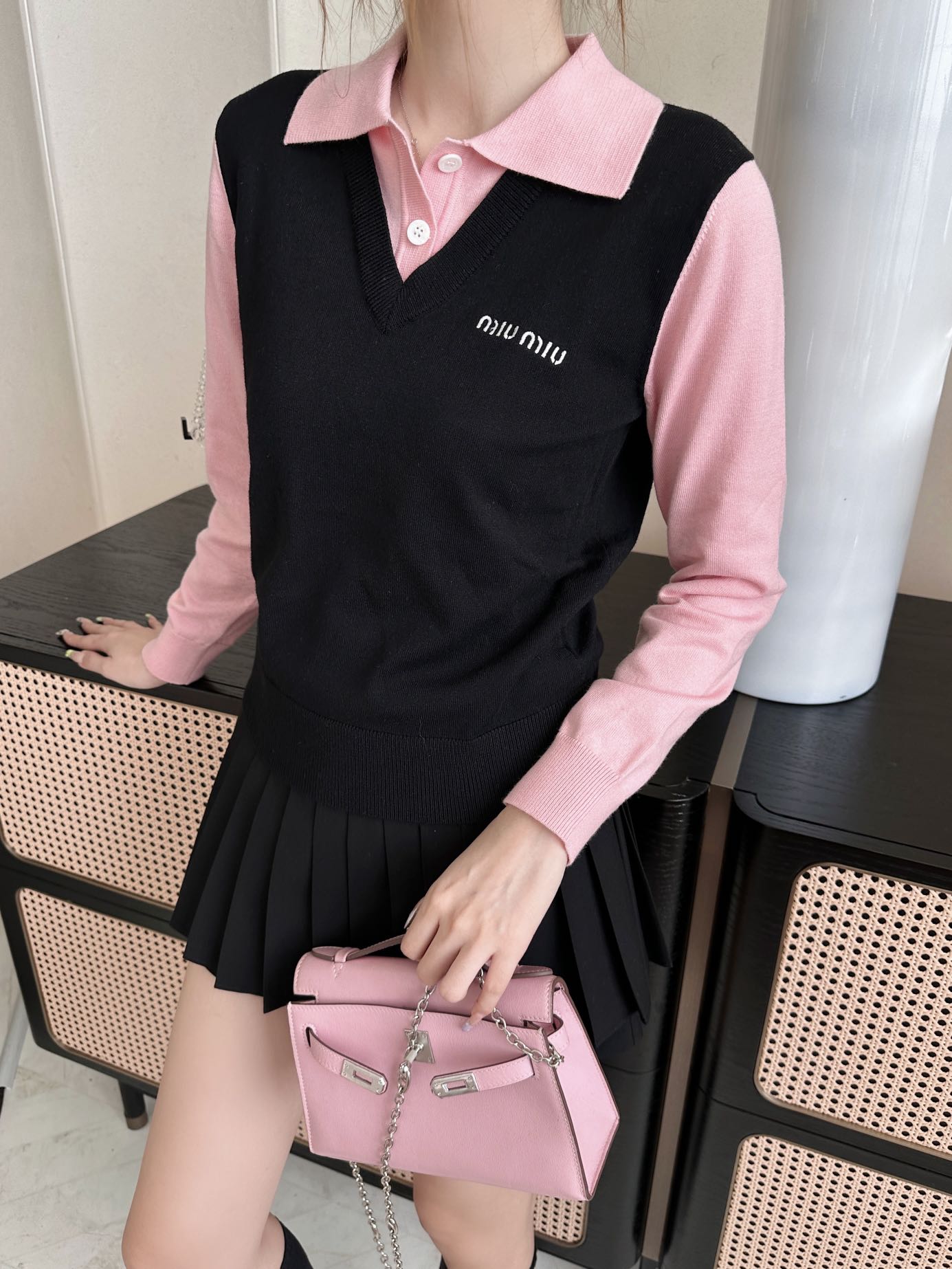 25fw new lapel stitching knitted long sleeves