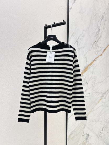 25fw new embroidered letter striped cashmere sweater