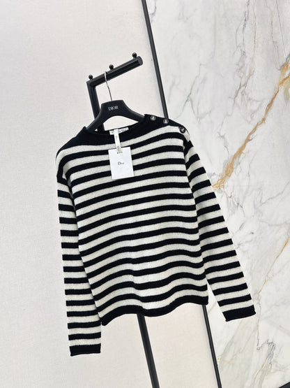 25fw new embroidered letter striped cashmere sweater