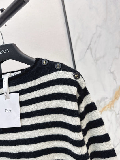 25fw new embroidered letter striped cashmere sweater