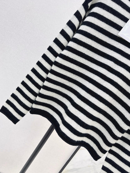 25fw new embroidered letter striped cashmere sweater