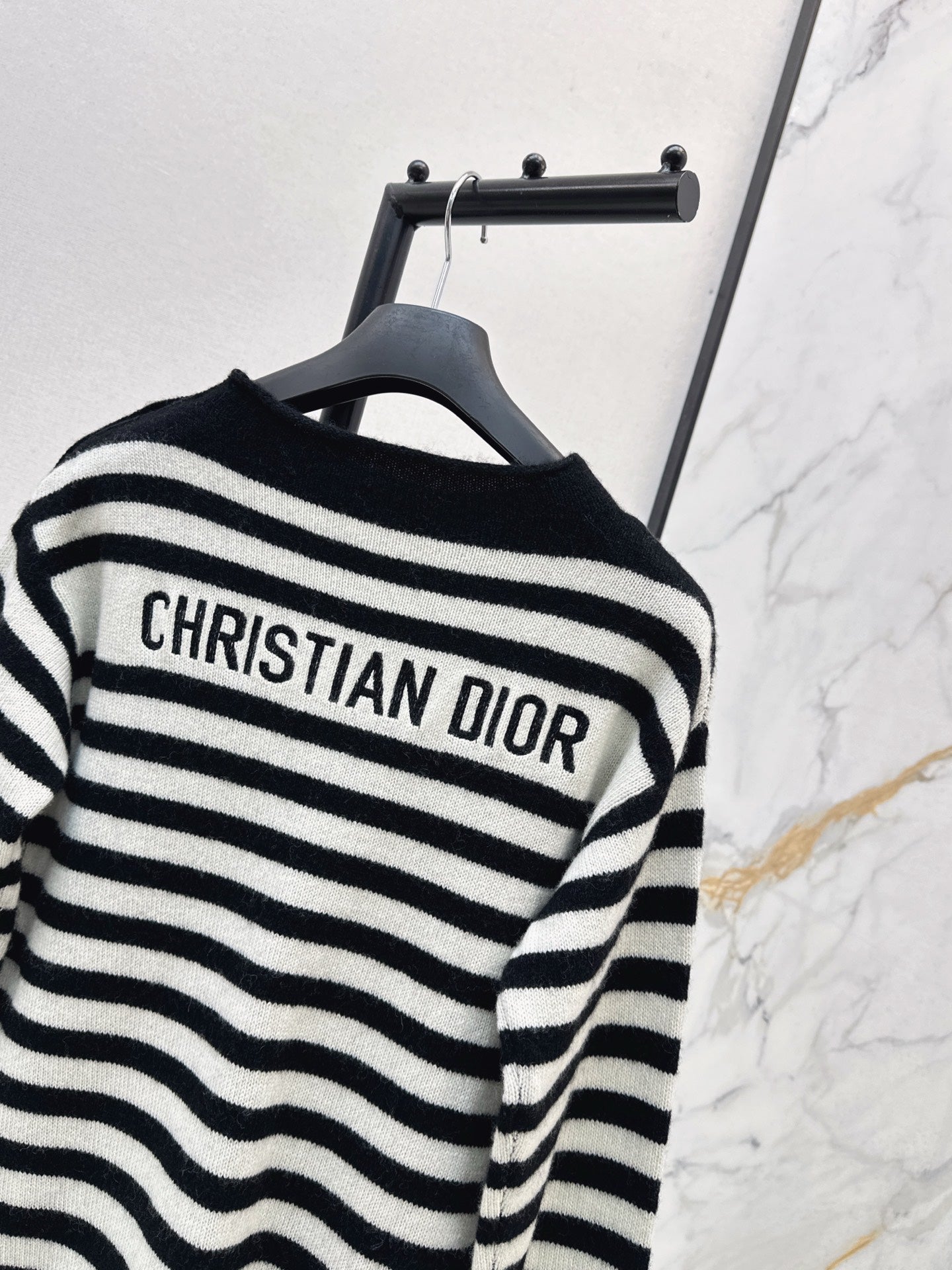 25fw new embroidered letter striped cashmere sweater