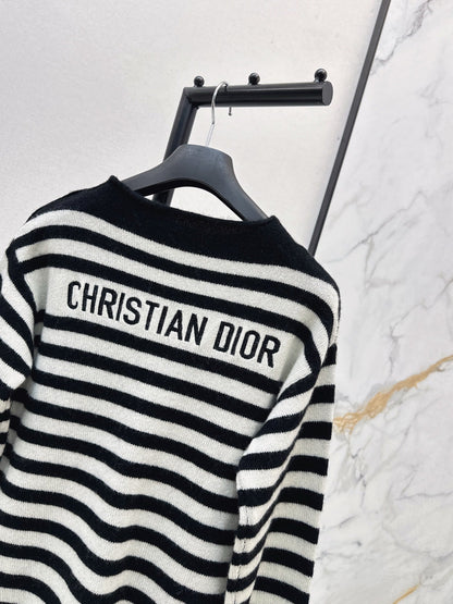 25fw new embroidered letter striped cashmere sweater