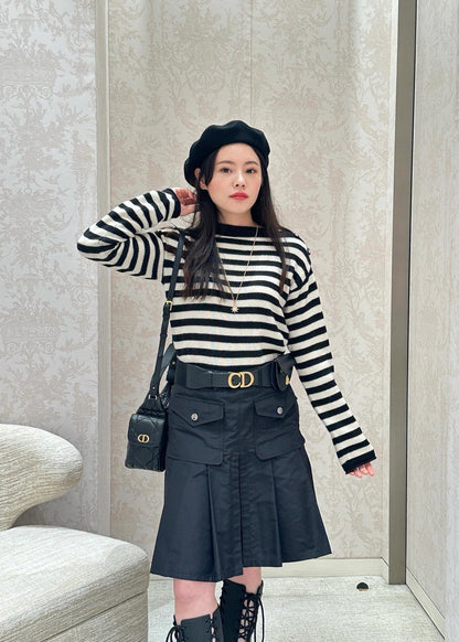 25fw new embroidered letter striped cashmere sweater