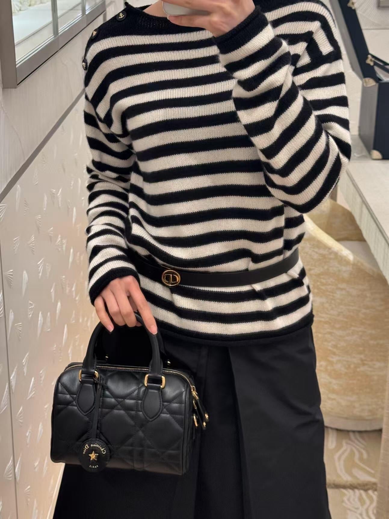 25fw new embroidered letter striped cashmere sweater