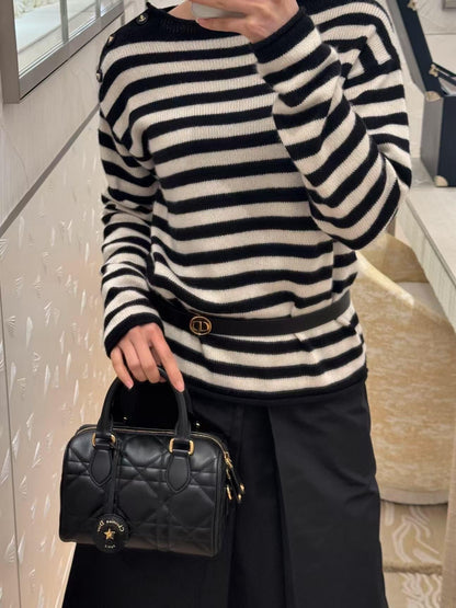 25fw new embroidered letter striped cashmere sweater