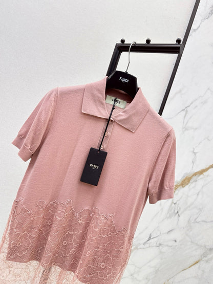 25 new lace lapel wool knitted polo