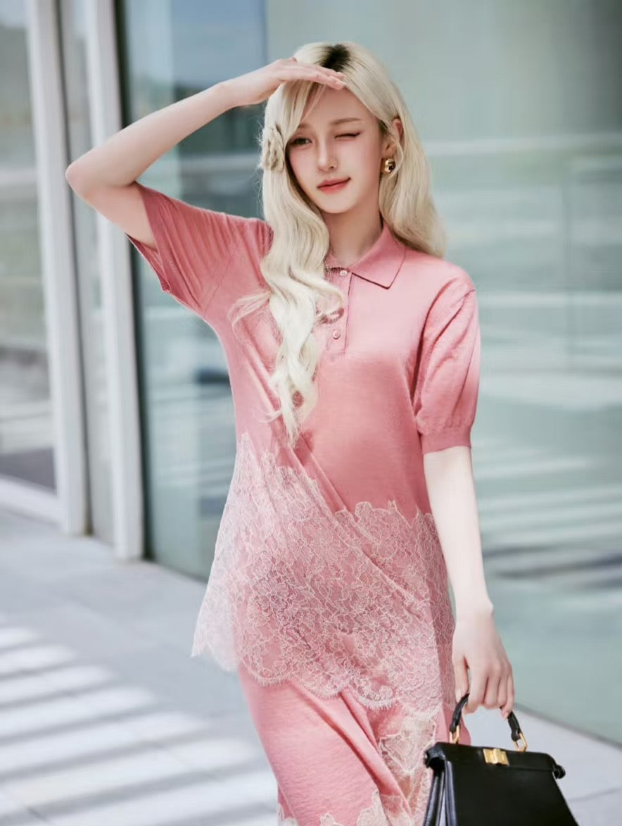 25 new lace lapel wool knitted polo