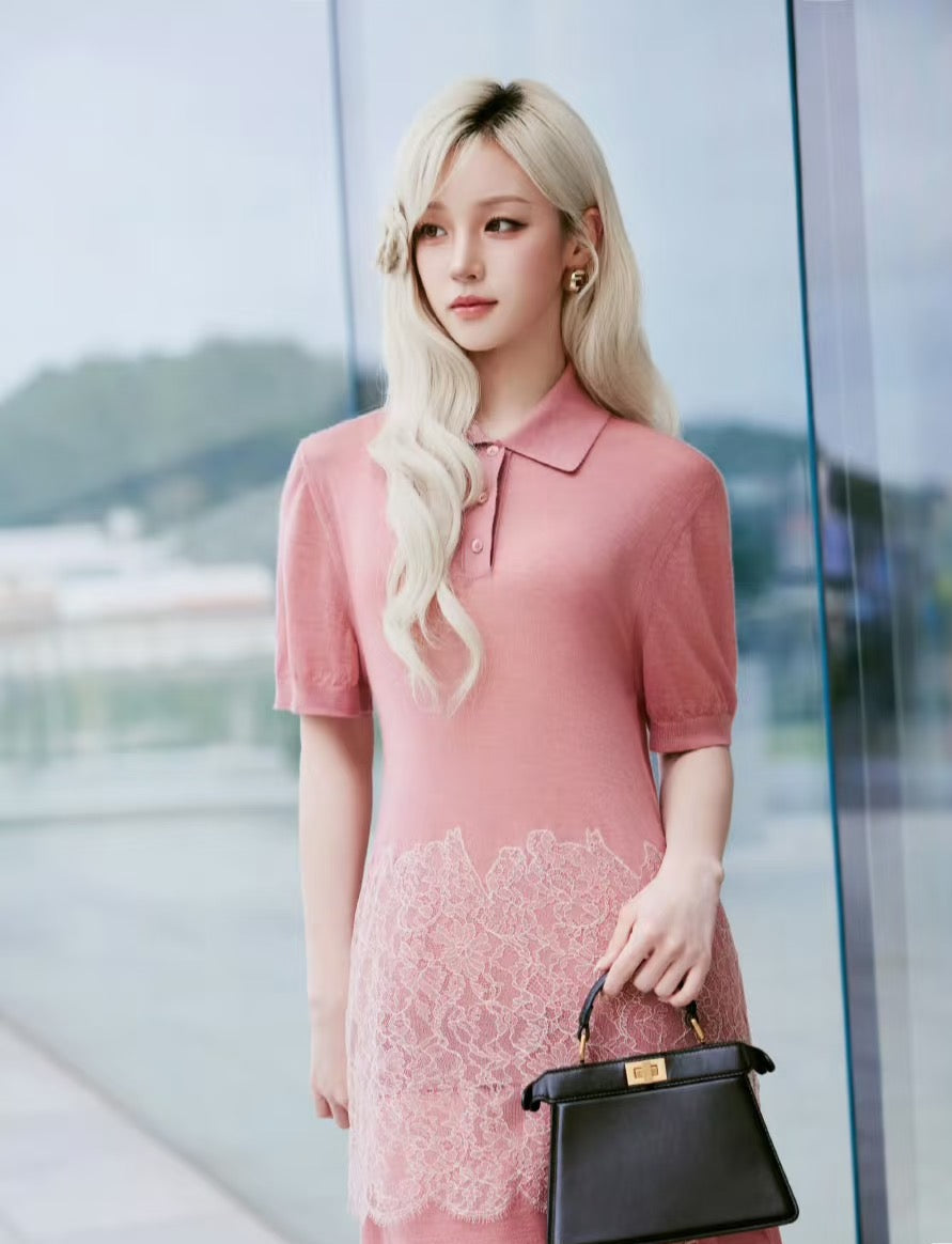 25 new lace lapel wool knitted polo