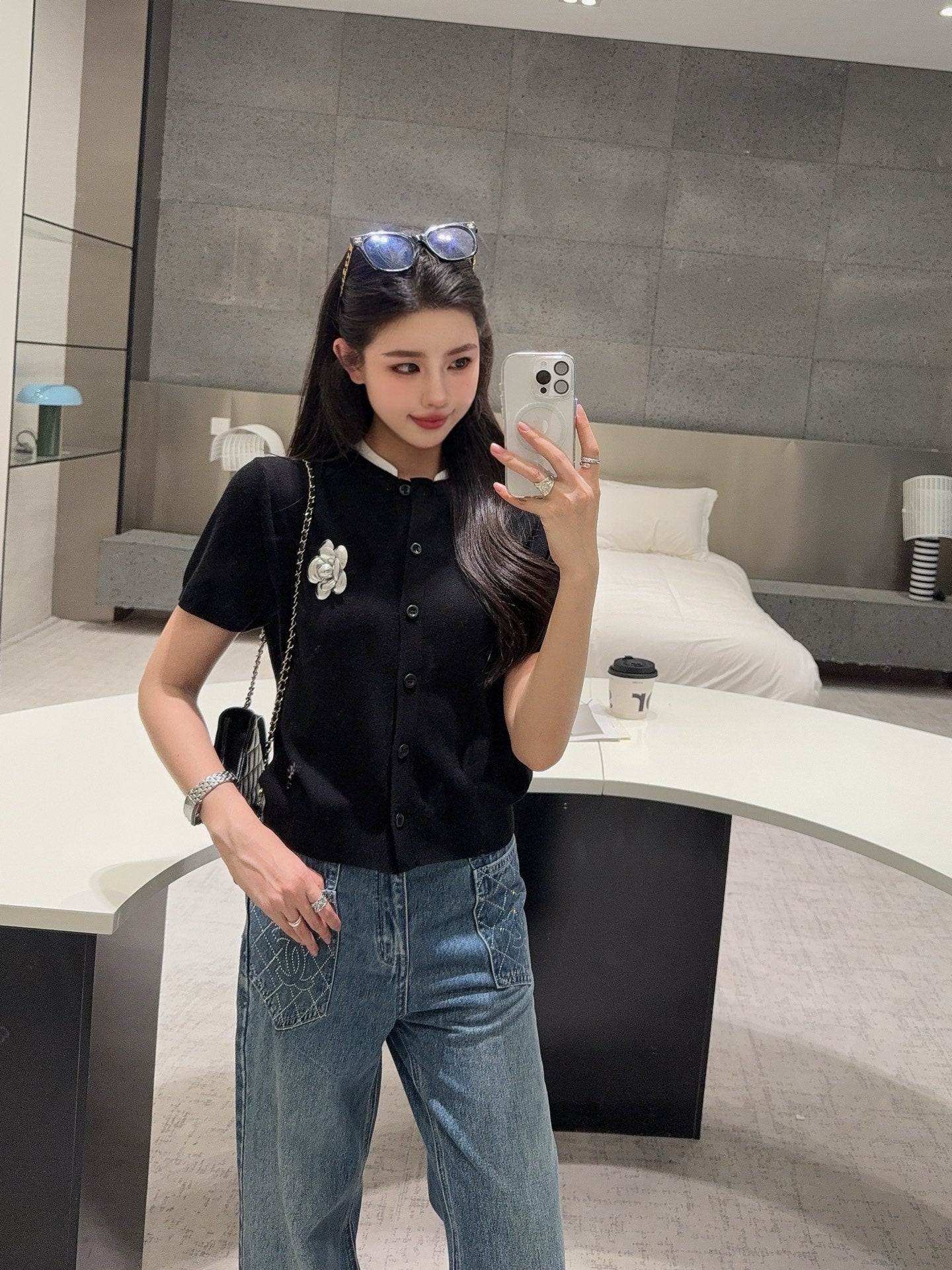 25fw new camellia knitted short sleeves