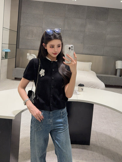 25fw new camellia knitted short sleeves