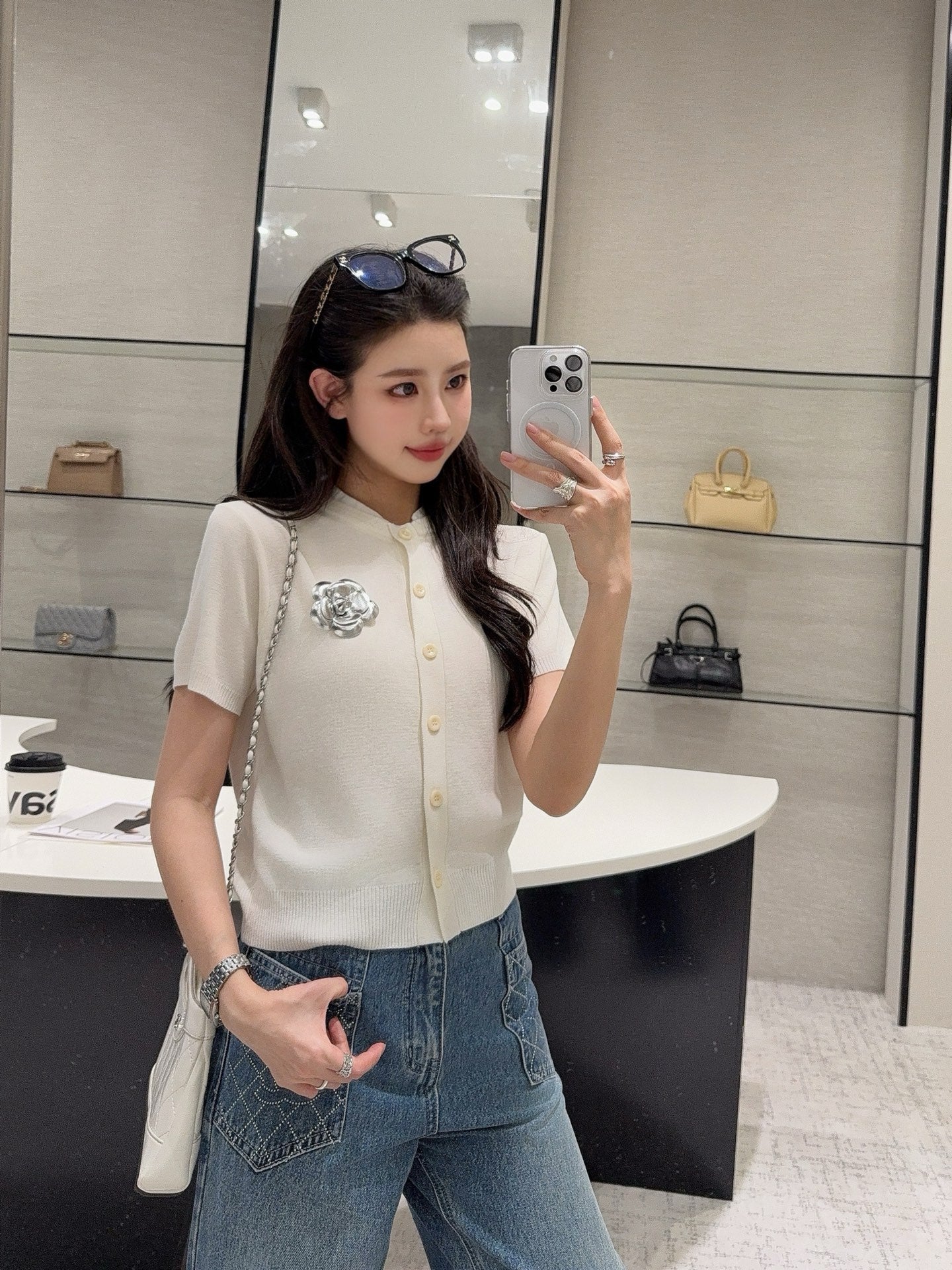 25fw new camellia knitted short sleeves