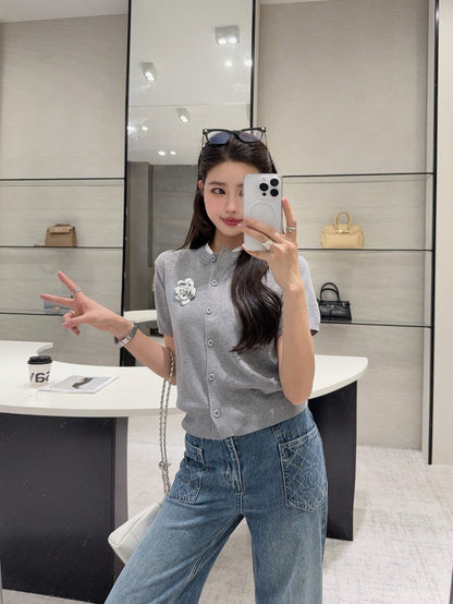 25fw new camellia knitted short sleeves